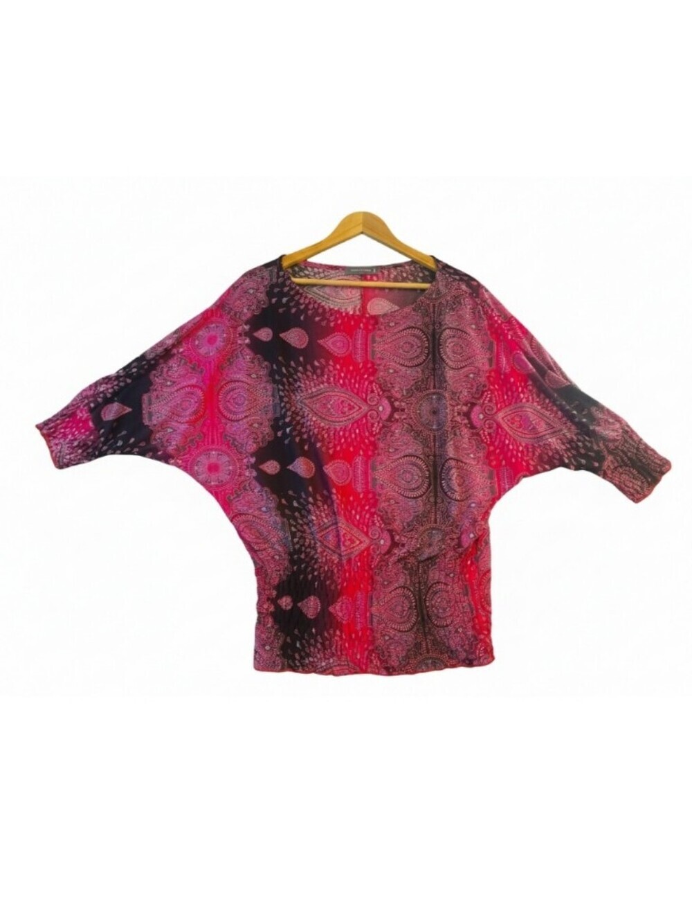 Glam & Fame Boho Batwing Top in Pink and Black Paisley Size S